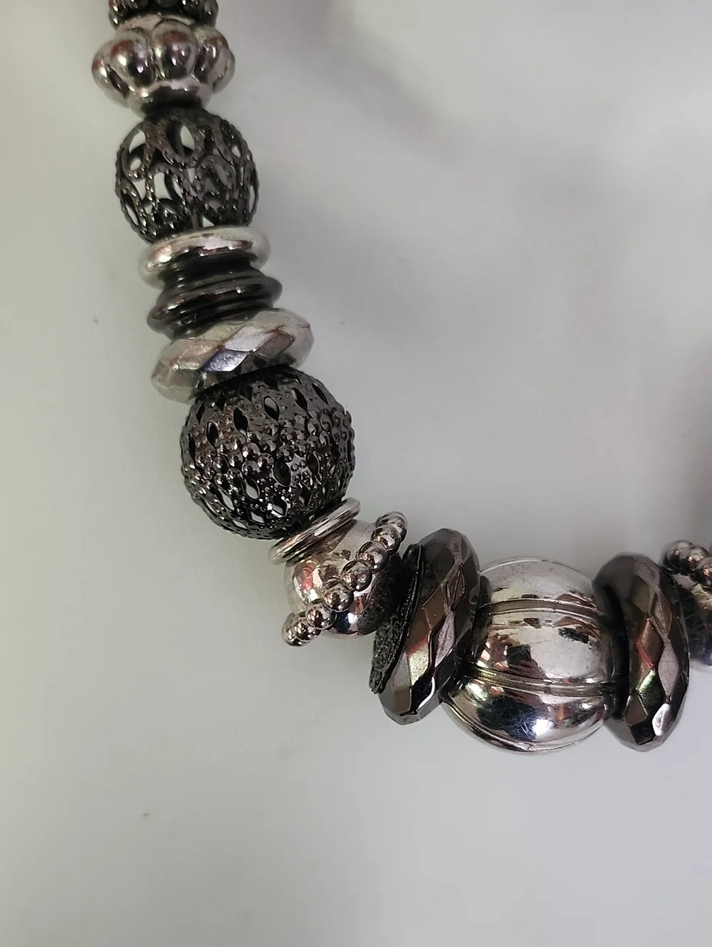 Bold Sterling-Look Gunmetal Bead Statement Necklace
